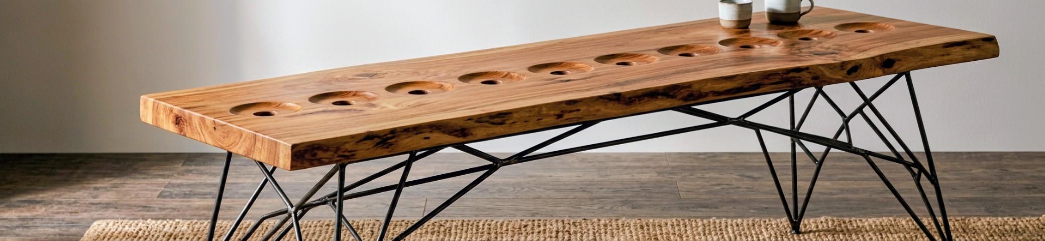 Long dining table with dark branching steel legs